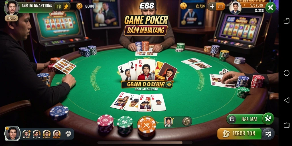 Tampilan permainan poker yang menarik di E88 dengan grafis yang memukau.