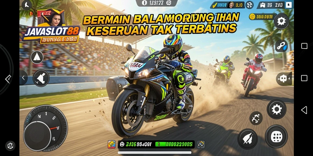 Gameplay menegangkan dalam balapan motor yang seru.